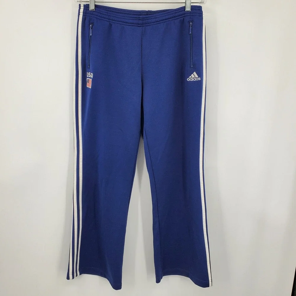 Vintage Adidas Team USA Track Pants Blue White Stripes Mens Large Olympic Sporty